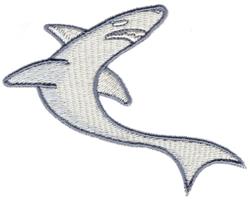 Stylized shark design with a smooth gray outline and white fill, leaping dynamically, ideal for marine-inspired embroidery.