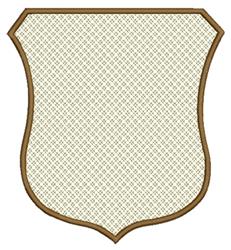 Blank shield-shaped patch with a textured light fill, contrasting brown border, and simple structured design.