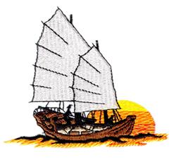 detailed easter sunset machine embroidery pattern - Ship at Sunset for kitchen aprons