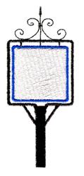 Simple black post signpost with a blue outline and blank white area, featuring a minimalist design.