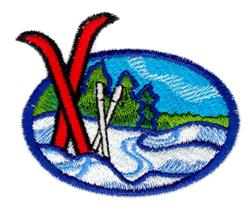 oval detailed machine digital embroidery - Skiing Oval perfect for kitchen aprons