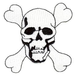 Bold skull with detailed shading at center, flanked by black and white crossbones, perfect for edgy decor.