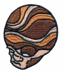 Modern skull outline embroidered in varying brown tones with a black outline, suitable for casual wear.