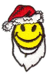 Applique smiley face with a red Santa hat and white beard, festive and cheerful for Christmas designs.