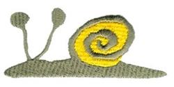 Playful snail with a vibrant yellow spiral shell and light green body, featuring small tentacles. Perfect for kids.