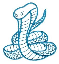 Stylized line art snake in light blue with coiled body and distinct scales. Ideal for minimalist embroidery.