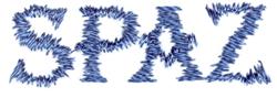 Playful 'SPAZ' text with shaggy texture in shades of blue, vibrant and bold for unique decor.