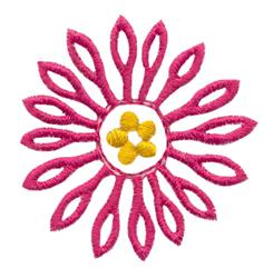 Colorful flower design with vibrant pink petals and a bright yellow center, perfect for spring decor.