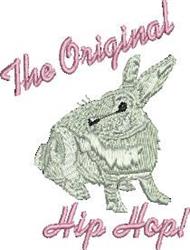 Playful rabbit in a whimsical pose with fluffy details and bright pink 'The Original Hip Hop!' text for spring.