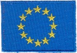 Blue flag with a circular arrangement of yellow stars, featuring a simple and recognizable design for machine embroidery.