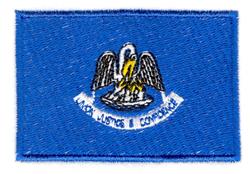Standard state flag featuring eagle with white body and black wings, and state seal on blue background.