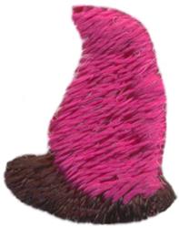 Stylized cat silhouette applique in vibrant pink with textured fur on a brown base, playful and whimsical design.