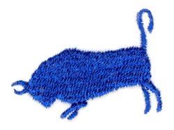 Playful stylized dog in vibrant blue with abstract lines suggesting movement, perfect for machine embroidery.