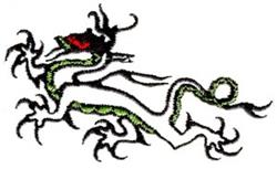 Stylized dragon with a sinuous green body, red accents, and bold black outlines, perfect for fantasy décor.