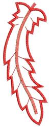 Stylized feather with a bold red outline, featuring sharp edges and a smooth interior, in a modern clean design.