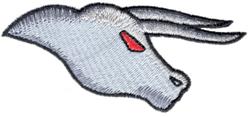 Stylized animal head with prominent horns and a striking red eye, featuring a minimalist design.