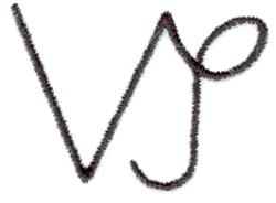 Stylized initials 'V' and 'J' in modern dark lettering, featuring a sleek texture and minimal design.