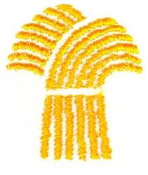 Stylized wheat sheaf in bright golden yellow, featuring curved layers and vertical strands, ideal for rustic decor.