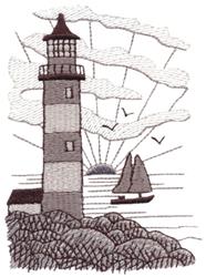 Sunrise Lighthouse - 5x7 lighthouse detailed embroidery design for kitchen tea towels
