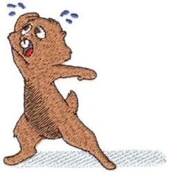 Playful cartoon dog with brown fur, light shading, and expressive features in a lively pose.