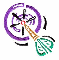 Target with a dart in vibrant purple, featuring abstract black lines and a dynamic red center, perfect for modern decor.