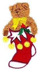 Teddy in Stocking - 4x4 bear detailed embroidery design for patchwork quilt blocks
