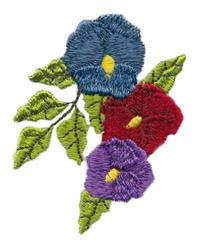 pansie beginner-friendly machine embroidery - Three Pansies perfect for kitchen aprons