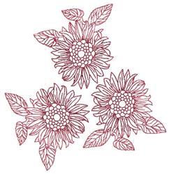 detailed sunflower redwork machine embroidery pattern - Three Sunflowers for patchwork quilt blocks