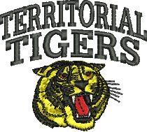 Fierce tiger head in vibrant yellow and black colors with bold text 'TERRITORIAL TIGERS' above.