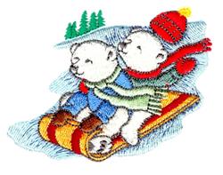 Tobogganing Bears - 4x4 bear detailed machine embroidery design for cute baby onesies