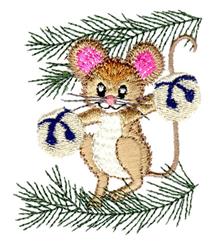 detailed christmas tree machine embroidery pattern - Tree Mouse with Bells for reusable tote bags