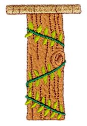 Stylized tree trunk with rich brown, textured bark and spiraling green leaves, perfect for nature-themed decor.