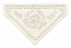 Triangular embroidery piece featuring a clean, minimalistic design with smooth white thread texture and subtle depth.