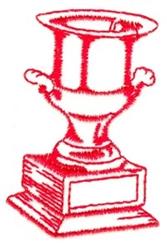 Bold outline trophy in red with decorative handles and a prominent base, perfect for award ceremonies.