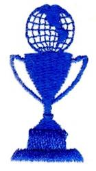 Bold trophy with a vibrant blue globe on top, showcasing continents, ideal for award ceremonies.