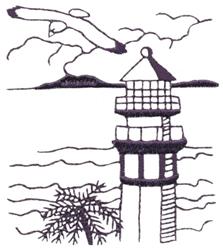 Tropical Lighthouse - 4x4 bird beginner-friendly embroidery design for kitchen aprons