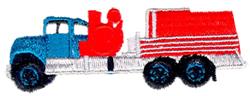 Cartoon blue truck with a red load and black wheels, perfect for kids' items, vibrant and playful.