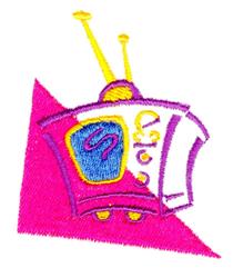 beginner-friendly time machine embroidery pattern - TV Time for reusable tote bags