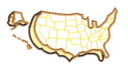 Outline map of the United States featuring Alaska and Hawaii, in yellow and tan, with clear state borders.