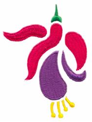 Vibrant flower with red petals, purple body, and green stem, showcasing a playful design aesthetic.