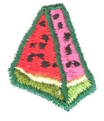 Vibrant watermelon slice with rich red tones and dark seeds. Playful summer design featuring a green rind.