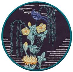 Weeping Tree and Swallow - 6x10 bird detailed embroidery design for patchwork quilt blocks