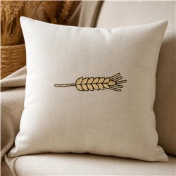 Modern pillow with a wheat motif embroidered in brown on beige fabric, perfect for fall decor.