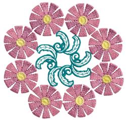 Wildflower Circle - 5x7 leaf detailed embroidery design for patchwork quilt blocks