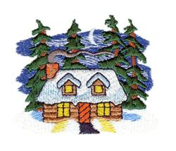 detailed winter cabin machine embroidery pattern - Winter Cabin for Throw Pillows
