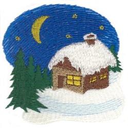 Winter Cabin - 4x4 tree detailed machine embroidery design for Holiday Apparel