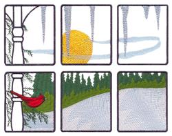 Winter Window Scene - 6x10 bird detailed embroidery design for Blanket Covers