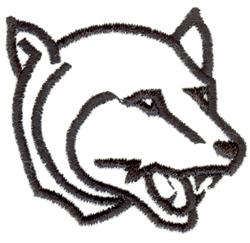 Stylized wolf head outline in black thread, showcasing sharp ears and fierce expression. Minimalistic design.