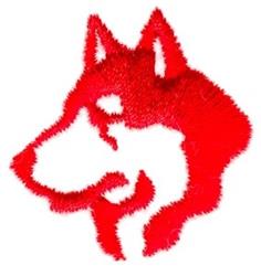 Bold silhouette of a wolf's head in striking red, featuring sharp details and strong profile. Ideal for modern embroidery.