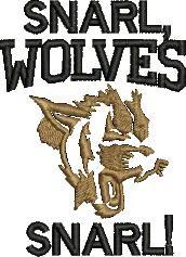 Fierce wolf graphic in tan above bold 'SNARL, WOLVES!' text in black, showcasing an aggressive aesthetic.
